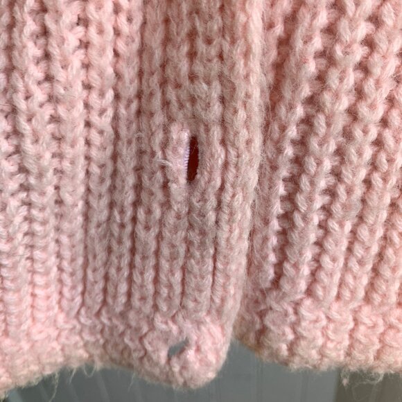 Vintage Pink Chunky Knit Ribbed Sailor Fringed Collar Cardigan Pearl Buttons - M - Picture 7 of 15